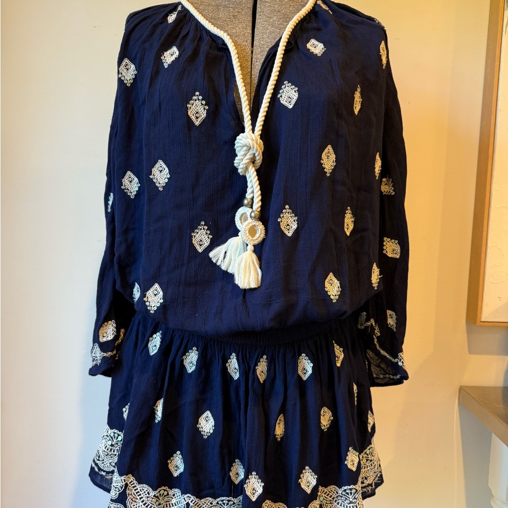 Ramy Brook Blue and White Ruffled Tiered Sundress